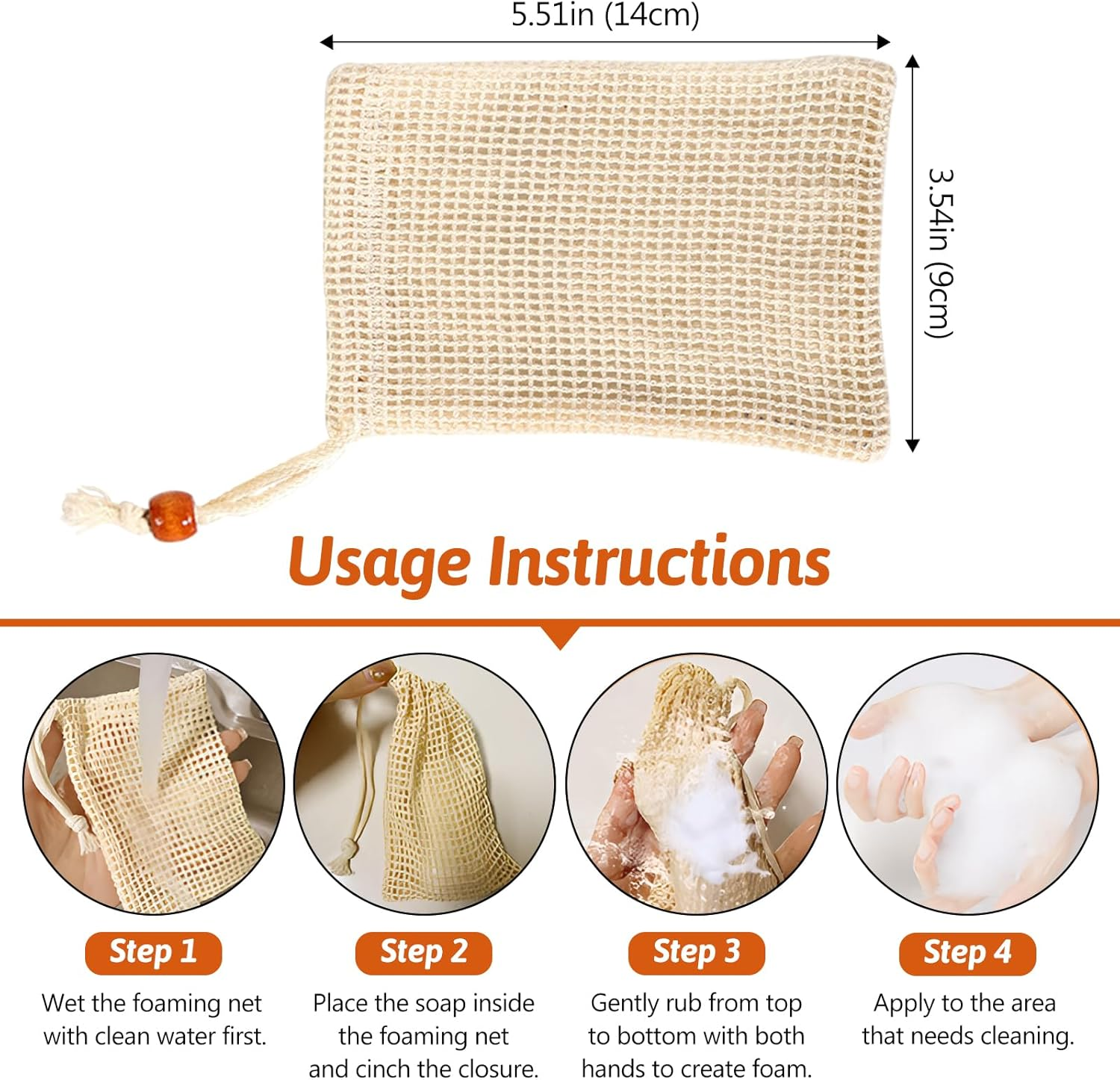Natural Sisal Soap Bag Saver, Mesh Net Pouch for Exfoliating, Foaming, and Quick Drying Holder in Shower - Plastic-Free, Waste Reducing (4 Pack) image number 4