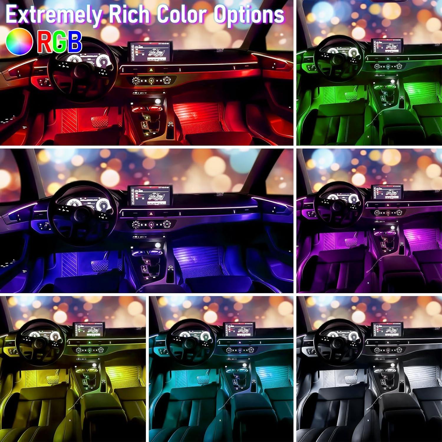 LED Strip Lights for Cars, 4Pcs Automotive Atmosphere RGB Lights with USB Port, Music Sync, APP Control and DIY Mode, Sticked LED Lights for Car Accessories Interior for SUV Truck Car Decor image number 3