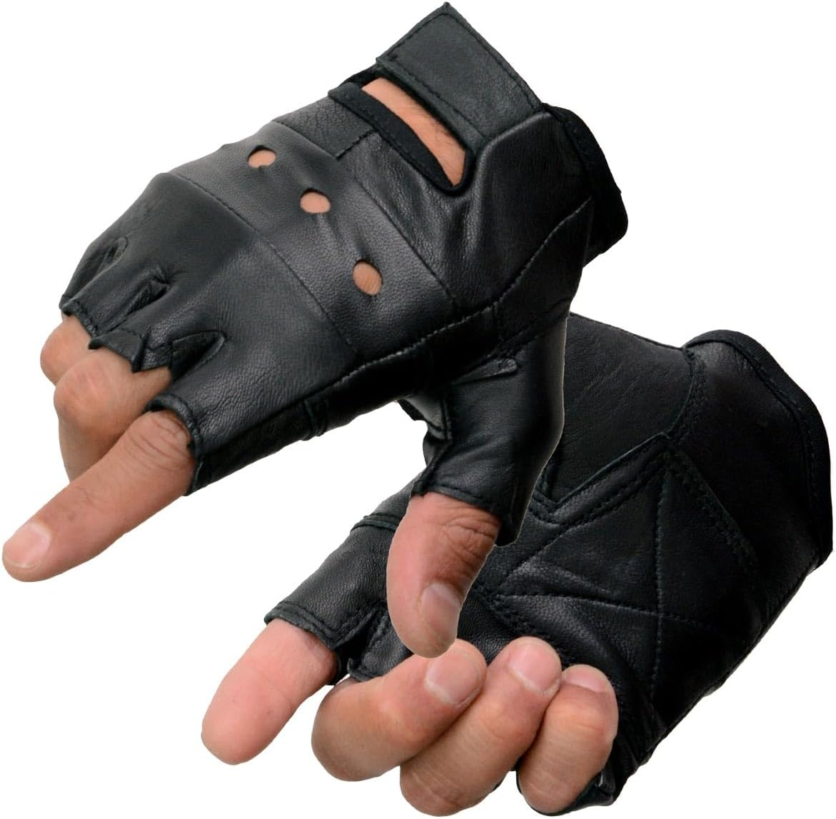 Milwaukee Leather SH216 Men'S Black Leather Fingerless Gloves with Padded Palm image number 4