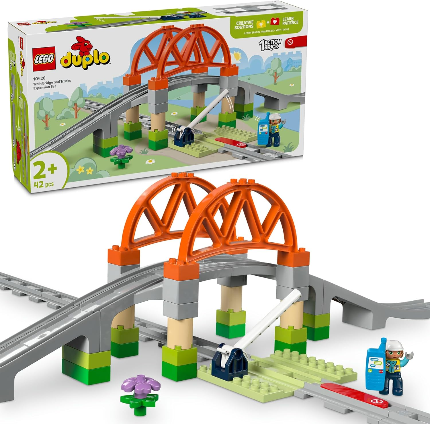 LEGO DUPLO Train Bridge and Tracks Expansion Set, Montessori Toy for Toddlers, Building Blocks Playset, Educational Kids' & Baby Toy for 2+ Year Old Boys & Girls, Develops Fine Motor Skills 10426 image number 2
