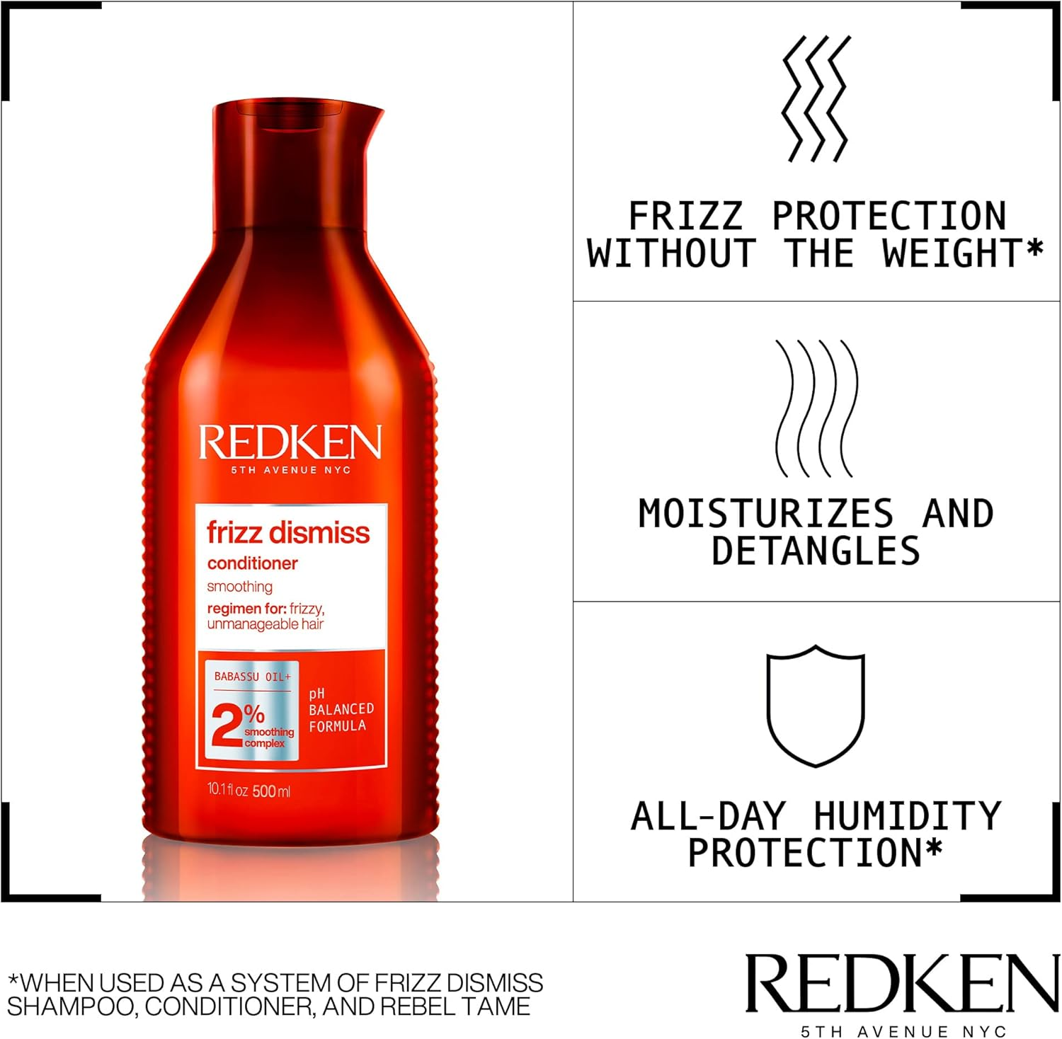 Redken Frizz Dismiss Conditioner | Weightless Frizz Control | anti Frizz | Moisturize and Smooth | Provides Soft, Silky Hair | for Frizzy Hair | Sulfate-Free | 500Ml image number 1