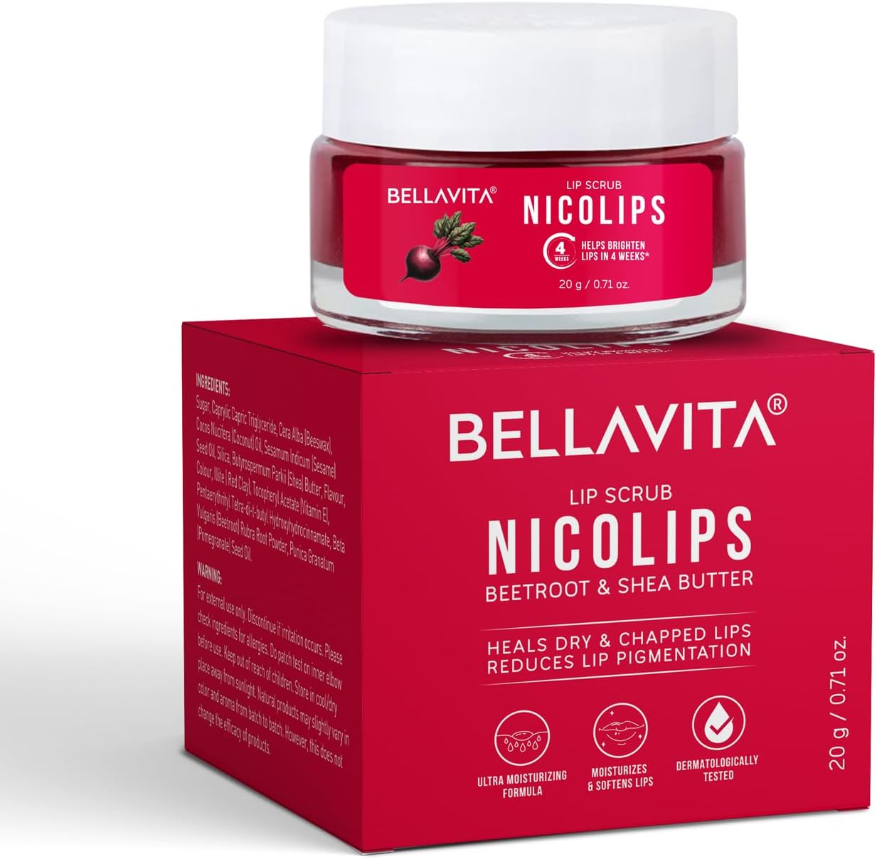 Bellavita Luxury Nicolips Lip Scrub Balm (20G) | Brightening for Dark Lips | Removes Lipstick Stains & Dryness | Shea Moisture Care for Chapped Lips, Lip Tint, Lip Stain | Lip Balm for Men & Women image number 3