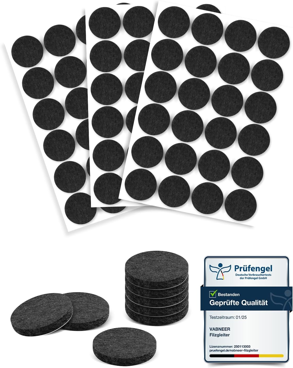 VABNEER 108Pcs Felt Pads, 15Mm Black Self-Adhesive Furniture Pads for Hardwood Floors, Premium Furniture Felt Pads 5Mm Thick, Felt Glides for Furniture Feet (Round, 15Mm) image number 4