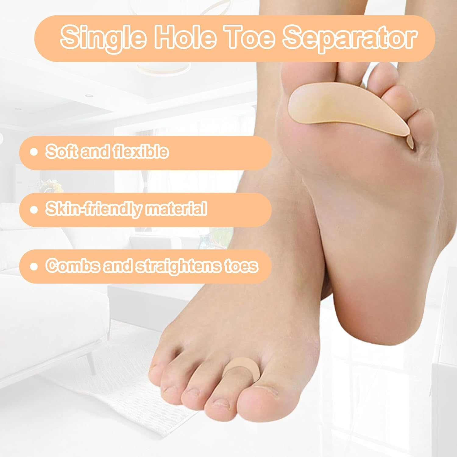 6 Pieces Hammer Toe Cushion & Toe Separators - Gel Pads Corrector & Straightener for Curled, Curved, Claw & Mallet Toe Relief - Right & Left Gel Support Crest Cushion with Toe Spacers (Beige) image number 1