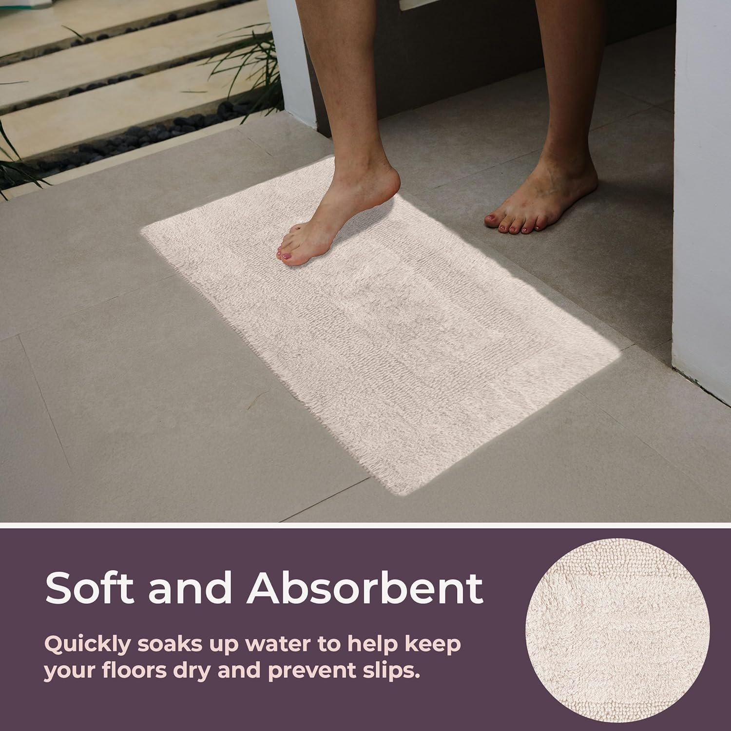 Lavish Home Cotton Bath Mat Set- 2 Piece 100 Percent Cotton Mats- Reversible, Soft, Absorbent and Machine Washable Bathroom Rugs by (Ivory) - Brown image number 6