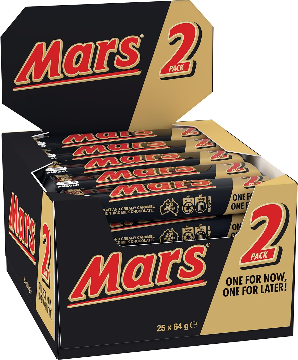 Mars Chocolate Bar with Nougat and Caramel 2 Pieces, 64 G (25 Bars)