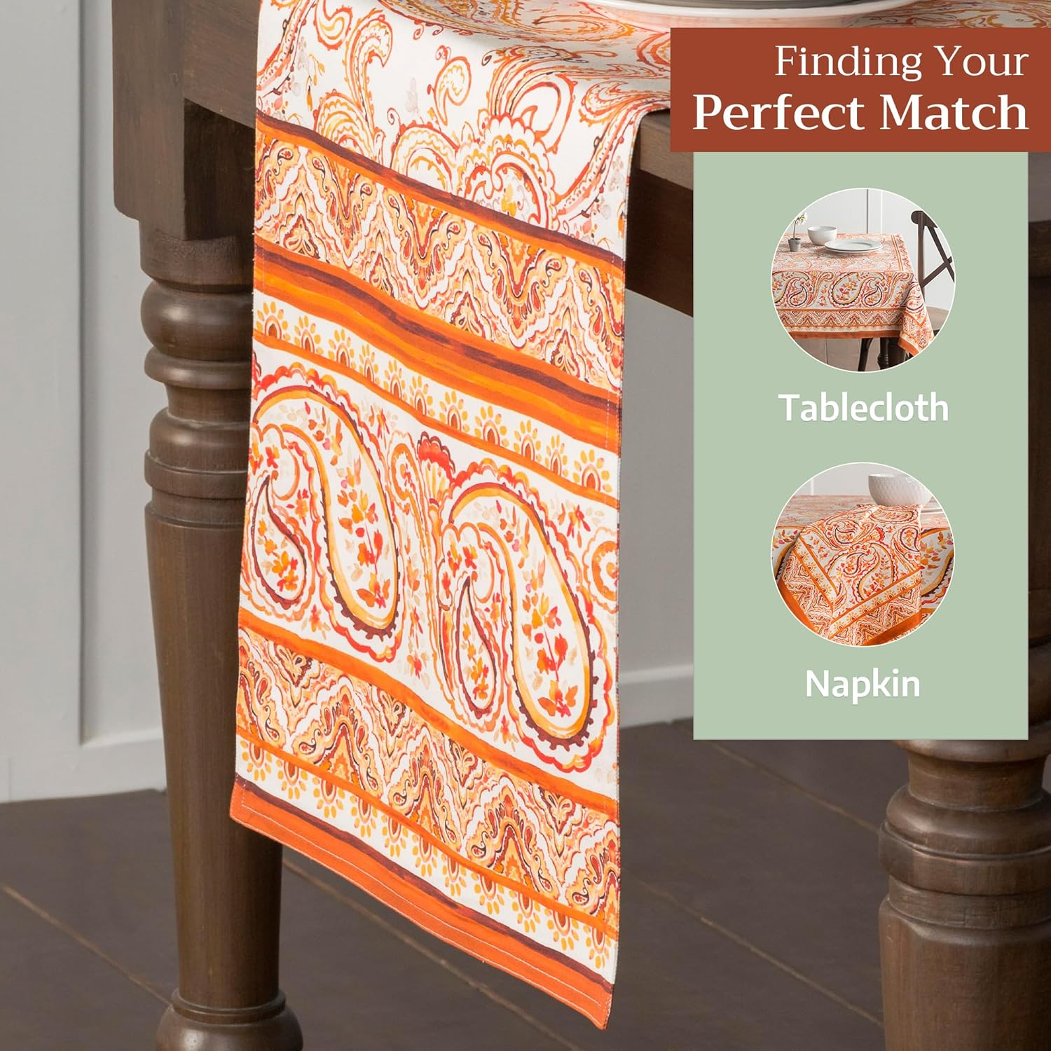 Maison D' Hermine Table Runner 100% Cotton Double Layer Table Runners 72 Inches Long for Thanksgiving Christmas Decorations Home Kitchen Dining Party Wedding (Palatial Paisley, 14.5" X 72") image number 3