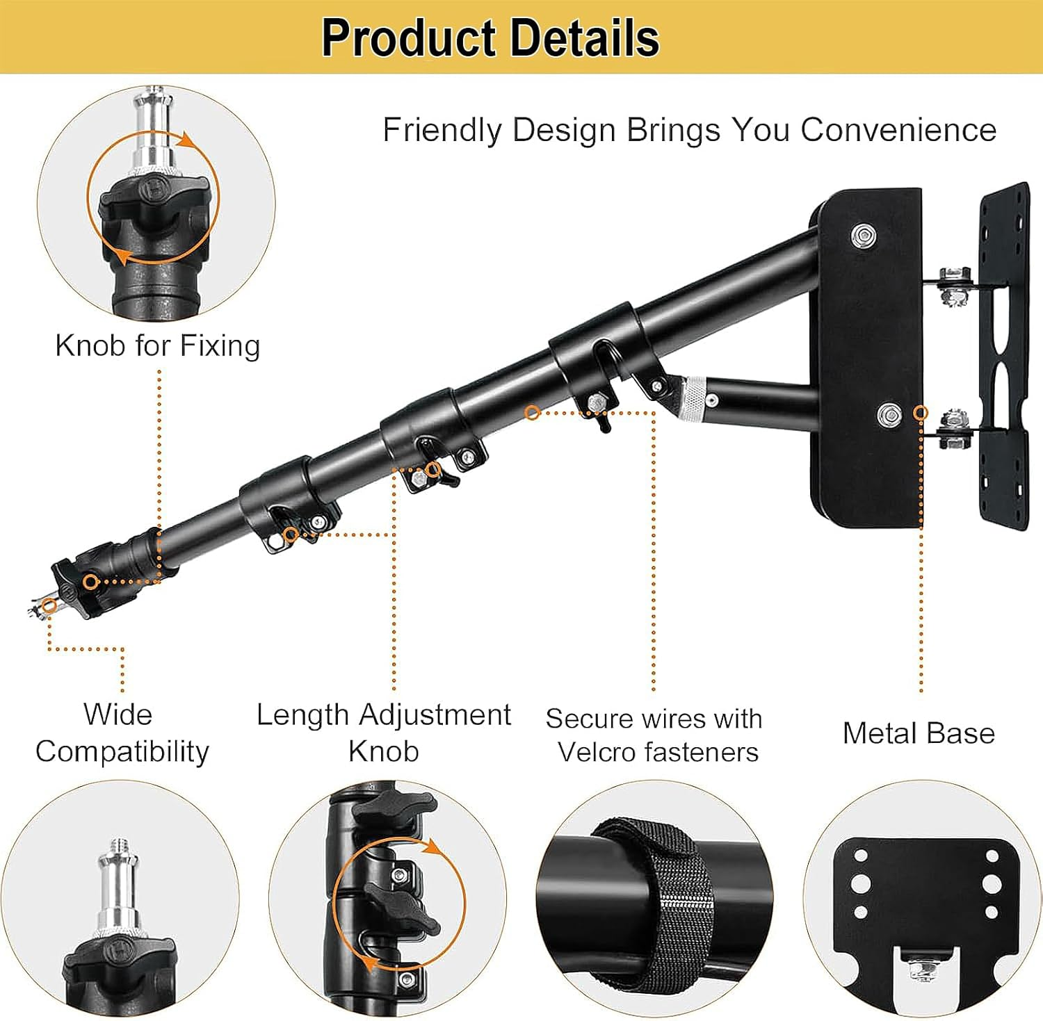 Hanured Triangle Wall Mounted Boom Arm 43-100 Cm Wall Mounted Boom Arm 180 Degree Rotation for Photography Photo Studio Ring Light Softbox Umbrella Monolight Flash Light