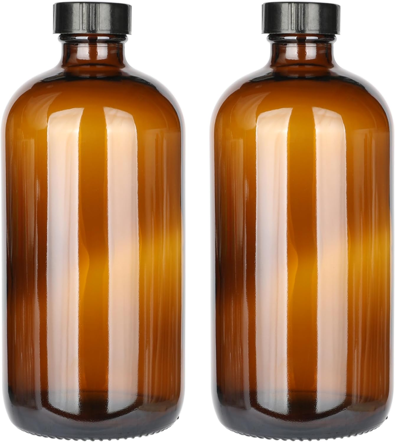 Magic Season Boston round Glass Bottles (Amber / 480 Ml with Caps / 2 Pcs) image number 4