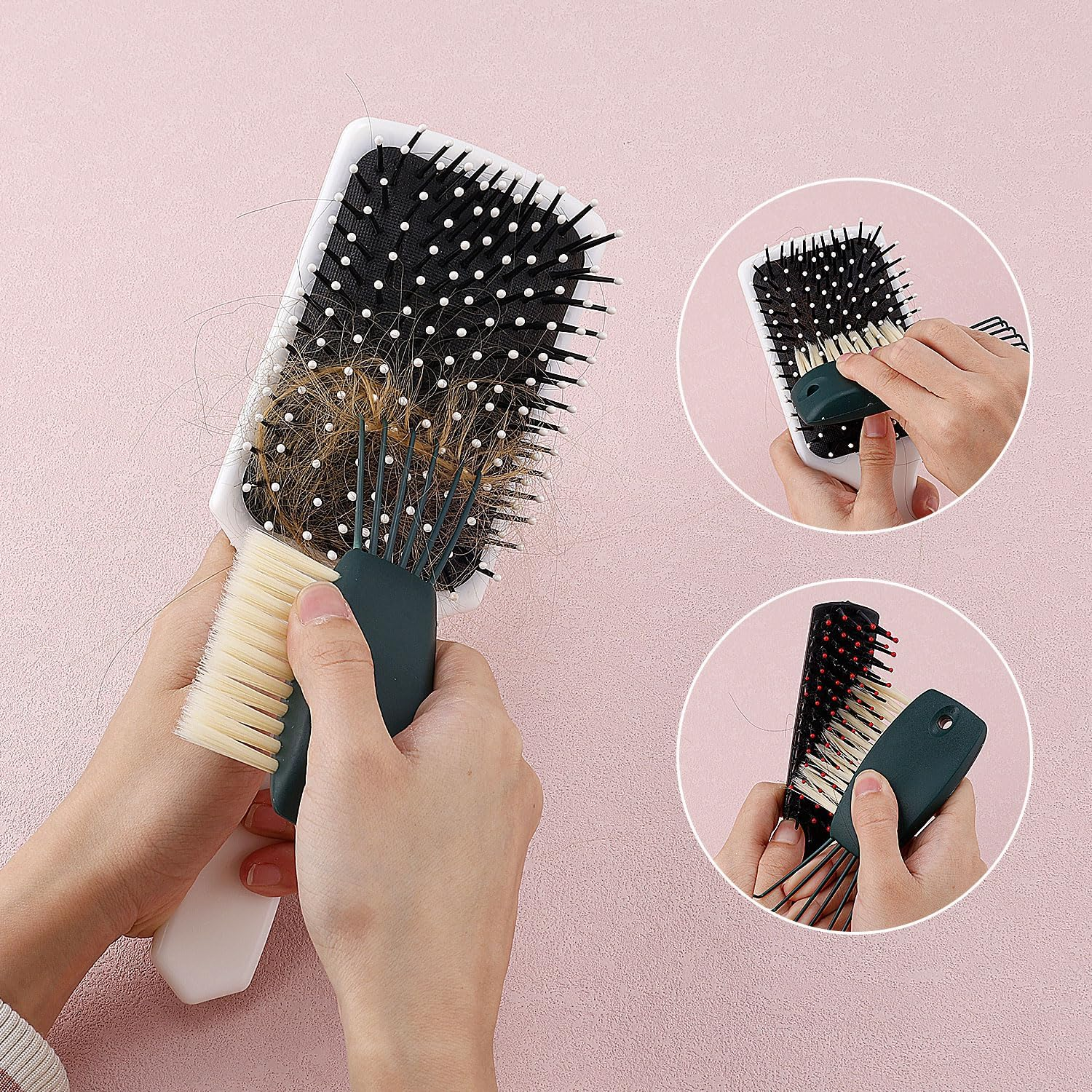 2-In-1 Comb Cleaning Tool, Premium Abs and PBT Wool Convenient Hairbrush Cleaner Tool 2-In-1 Hair Brush Cleaner Easy to Move Hair Dust Practical Brush Cleaning Tool(Armygreen) image number 1