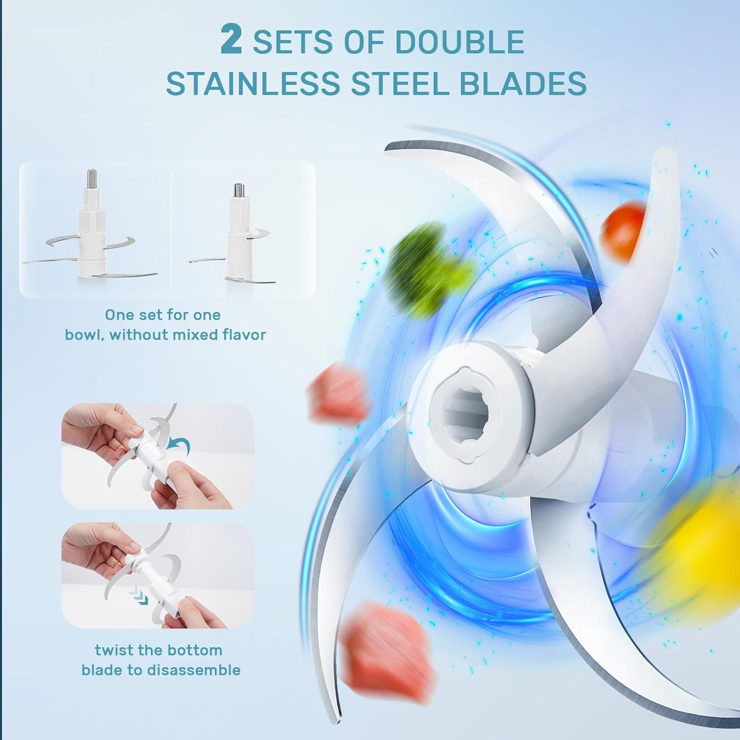 Bear Universal Chopper with 0.6 L + 2 L Glass Container, 2 Speed Classes, Electric Kitchen Shredder, 300 W Shredder with 4 Stainless Steel Blades and Meat Mincer image number 5