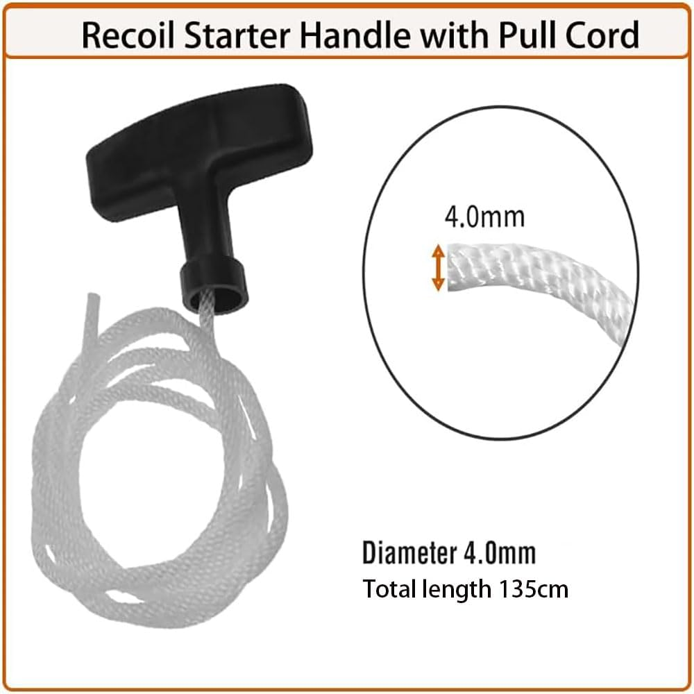 Lyhaogao 4 Pack Universal Lawn Mower Pull Cord Replacement Kit with T Handle Heavy Duty Starter Rope for Generators, Trimmers, Lawn Mowers Grip, Easy to Install, Durable Nylon Construction image number 4