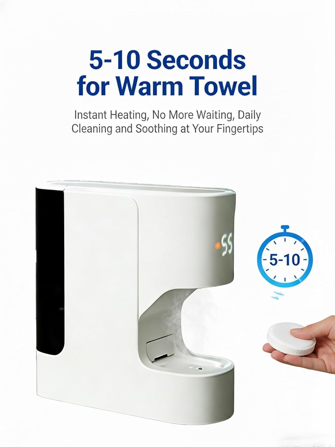 Hot Face Towel Heater Machine, Automatic Compressed Towel Warmer with 55&deg;C Constant Temperature, 5-Second Fast Heating, Portable Facial Towels Warmer for Home & Salon Use image number 1