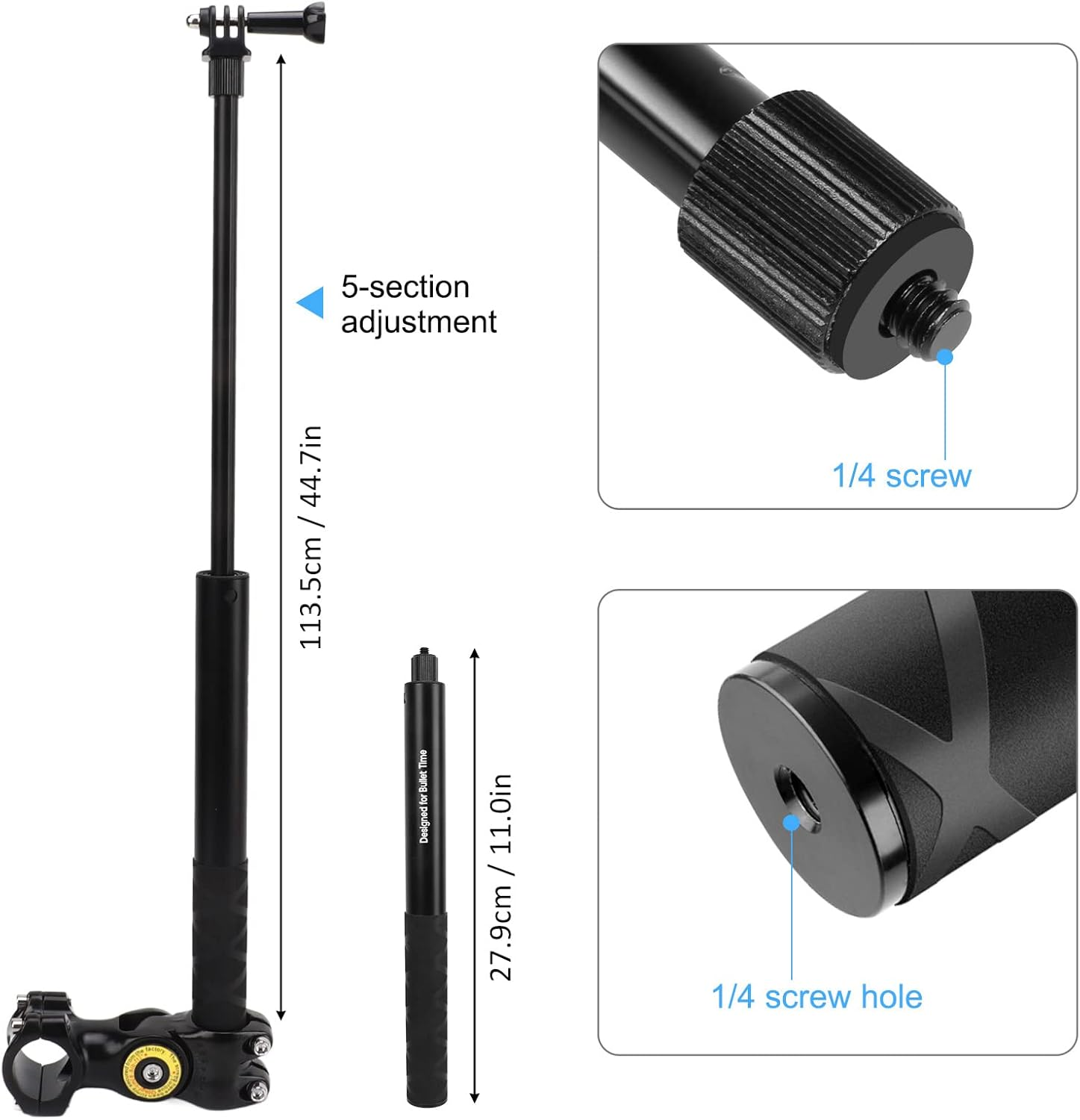 Motorcycle Invisible Selfie Stick, Bike Selfie Stick Handlebar Mount Camera Bracket, Action Camera Bracket Adapter Clamp Holder, Adjustable Length, for 11/10/9/8 for Ins image number 2
