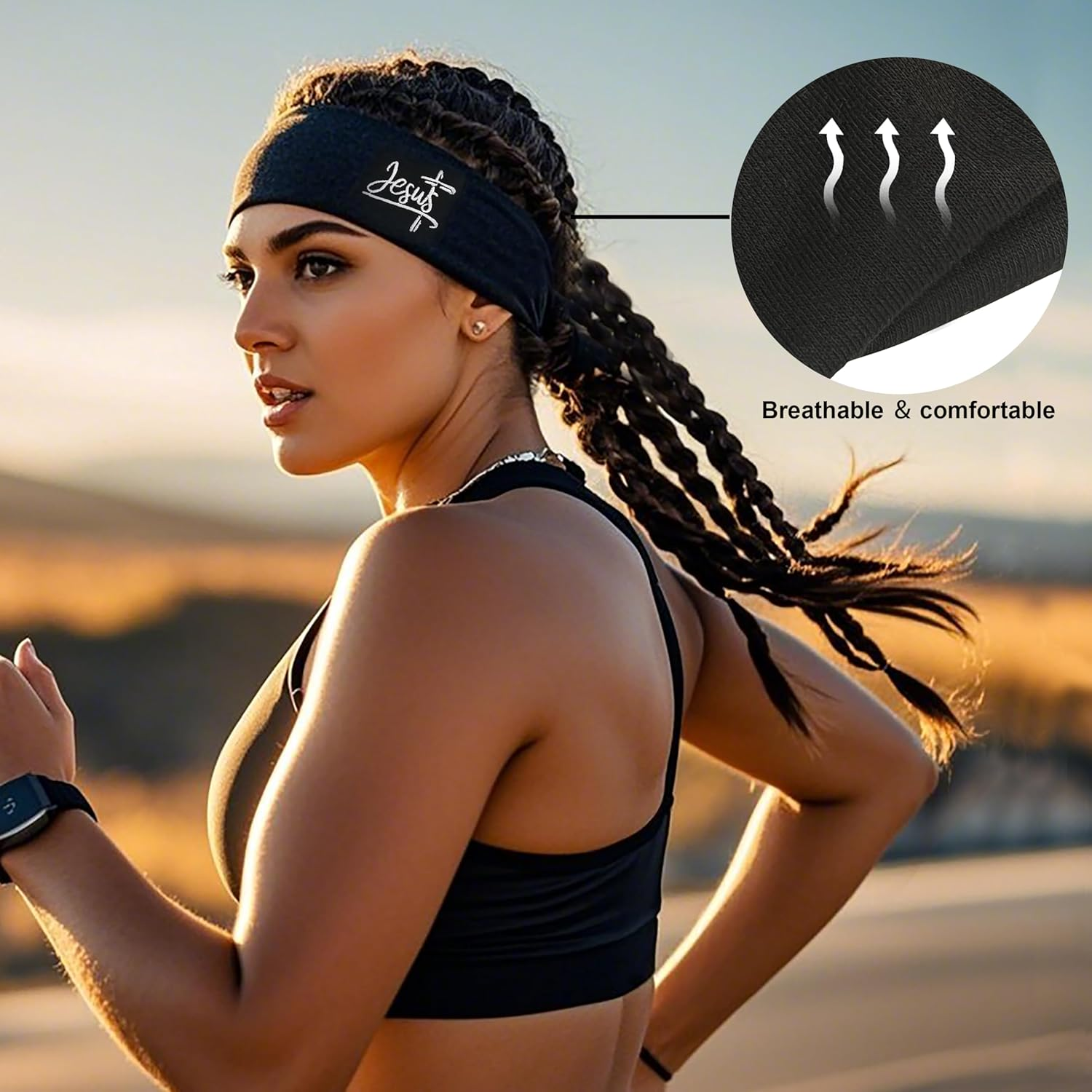 Daily Bible Verse Headbands for Women Non Slip,Soft Cloth Fabric Hair Bands with Nfc,Elastic Inspirational Christian Religious Hair Warp for Workout Yoga Running, Black - Black-A image number 3