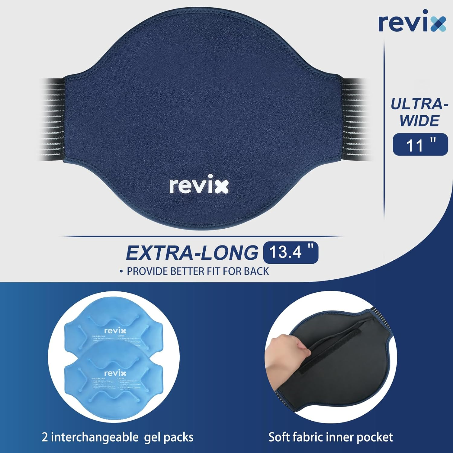 REVIX Extra Large Ice Pack for Back Relief, 2 Pack Reusable Gel Ice Pack Wraps for Lower Back, Cold Compress Therapy for Waist, Lumbar, Abdomen, Tailbone Discomfort Relief, Muscle Relaxation image number 3