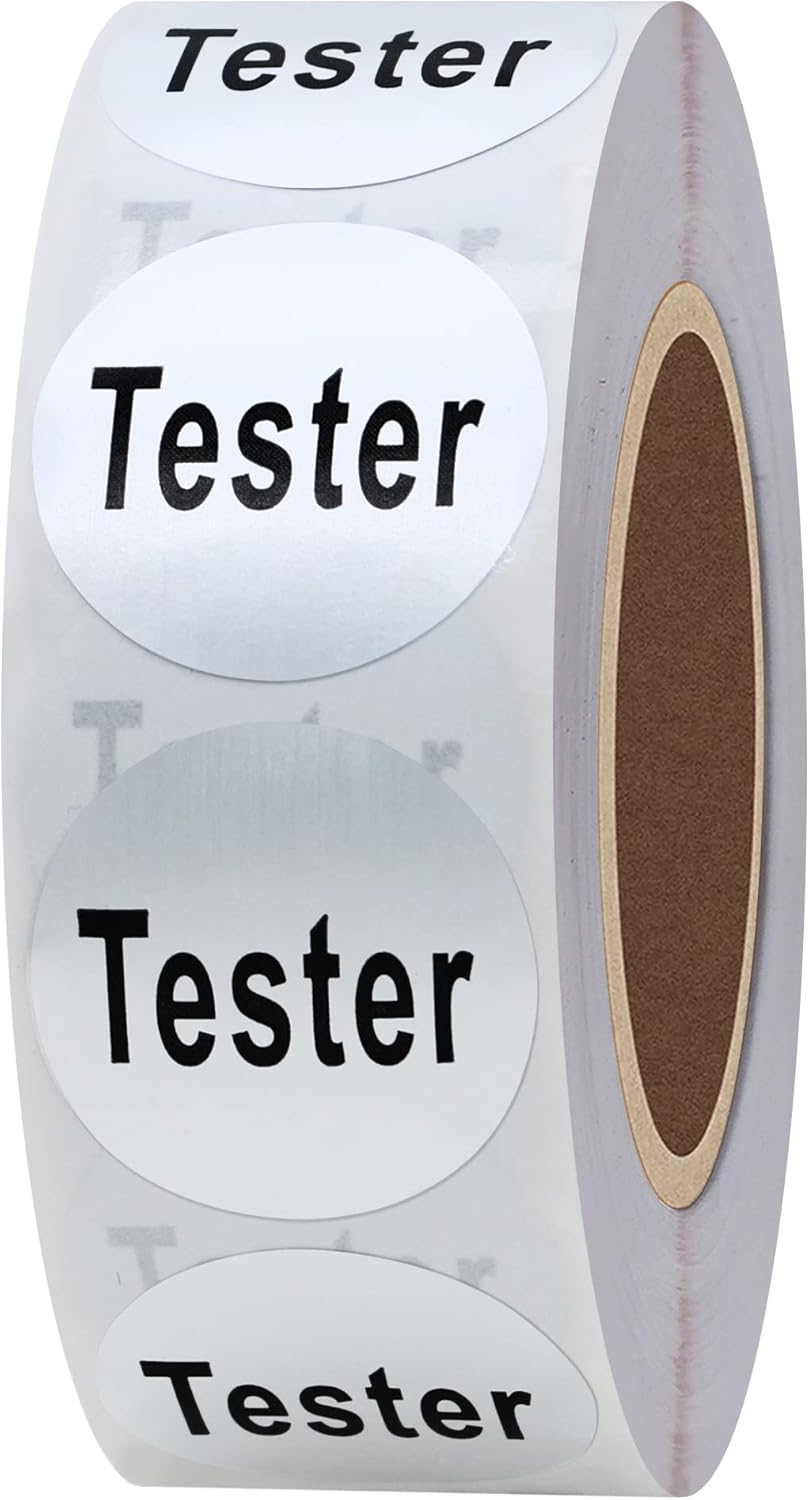 Hybsk 20Mm round Silver Cosmetic Tester Labels Total 500 Adhesive Labels per Roll (Silver)