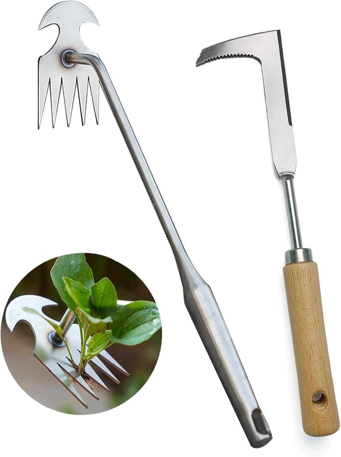 Stainless Steel Crevice Weeding Tool, 2 Pack, Manual Weeder with Wooden Handle for Gardens and Patio Lawns Driveways and Walkways image number 2
