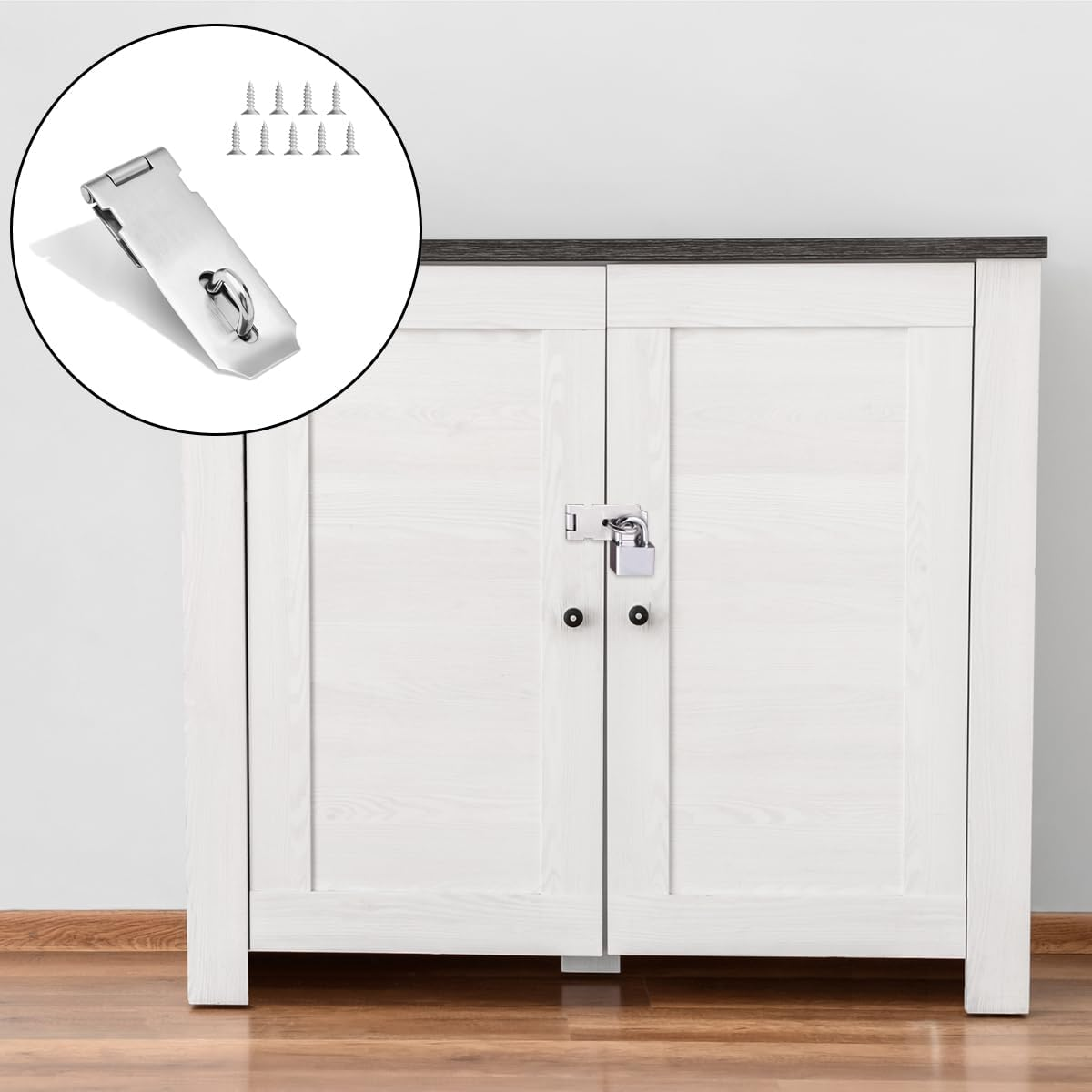 WELANE Door Locks Hasp Latch, Stainless Steel Gate Lock Hasp with Screws for Doors, Cabinets, Pet Cage (10 X 3.9Cm) image number 1