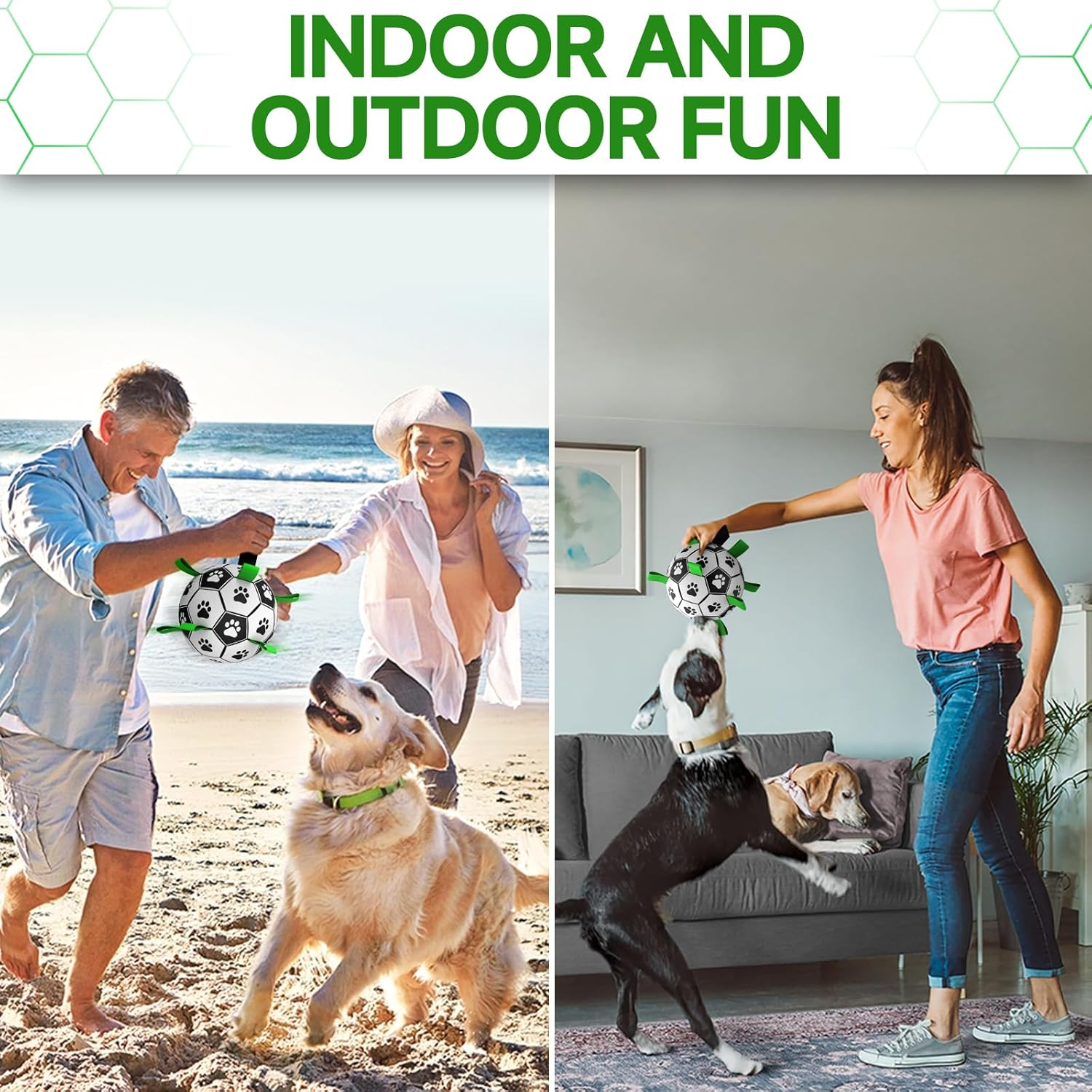 QDAN Dog Toys Soccer Ball with Straps, Interactive Dog Toys for Tug of War, Puppy Birthday Gifts, Dog Tug Toy, Dog Water Toy, Durable Dog Balls World Cup for Small Dogs (Medium) image number 4