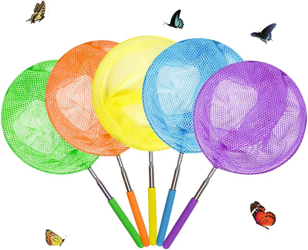 USATDD Kids Telescopic Butterfly Fishing Nets Great for Catching Insects Bugs Fish Caterpillar Ladybird Nets Outdoor Tools Colorful Extendable 34" Inch 6 Pack