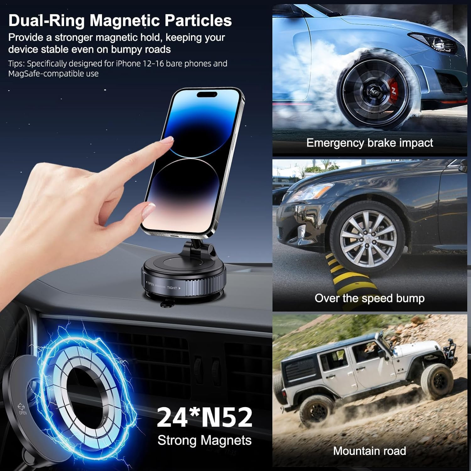 Vacuum Magnetic Suction Phone Holder, Foldable and Retractable Hands-Free Suction Cup Phone Mount for Car/Gym/Mirror/Smooth Surface, Compatible with Iphone Android and All Smartphones (Black) image number 5