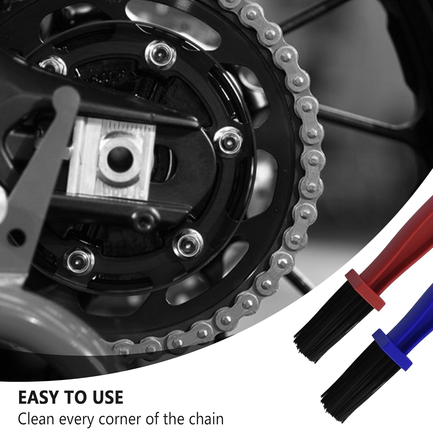 2PCS Motorcycle Chain Brush,Double-Ended Motorcycle Chain Cleaner with Three-Sided and Long Bristles,Universal Motorcycle Chain Cleaning Kit for Motorcycle Bicycle Mountain Bike (1 Red + 1 Blue) image number 5