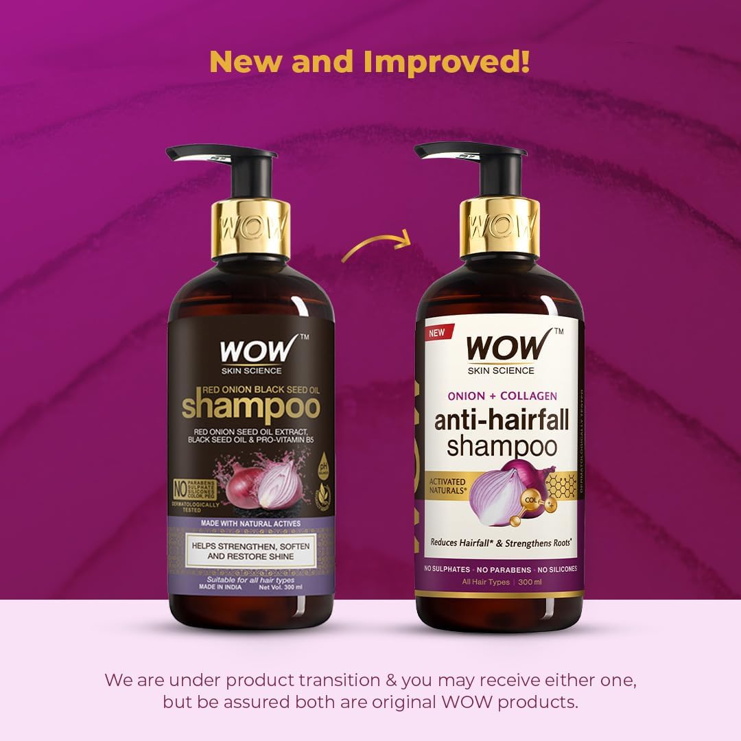 WOW Skin Science Red Onion Black Seed Oil Shampoo with Red Onion Seed Oil Extract, Black Seed Oil & Pro-Vitamin B5 - No Parabens, Sulphates, Silicones, Color & Peg, 300 Ml image number 2