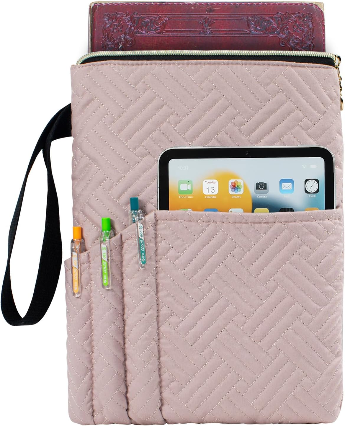 Book Sleeve with Zipper, 11"X9" Padded Book Protector, Washable Quilted Book Covers for Paperbacks, Book Pouch with Pockets for Book Lover Gifts image number 4