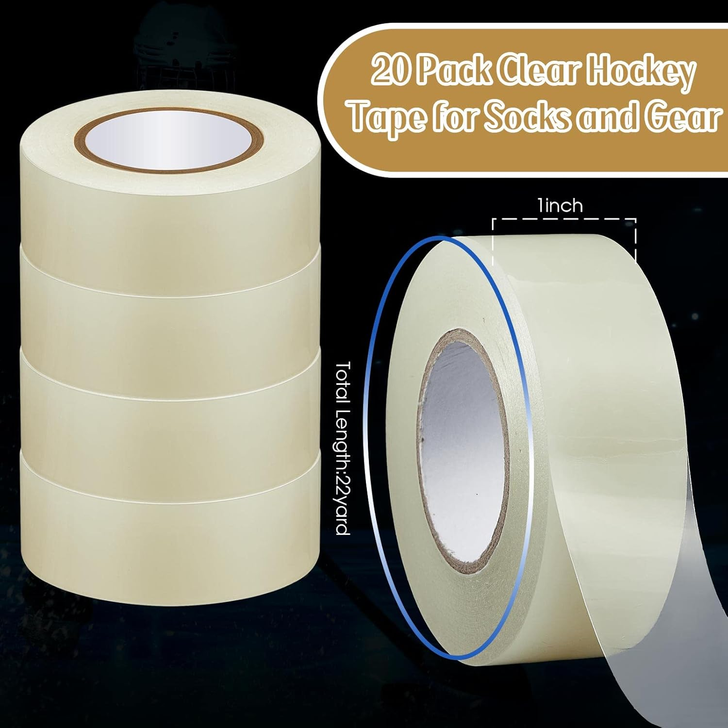 Meooeck 20 Roll Hockey Tape Multipurpose Tape Roll Strong Adhesive Hockey Stick Tape Shin Pad Sock Tape Hokey Sports Gifts for Gear Accessories Equipment, Easy to Apply Stretch and Tear - Clear image number 5