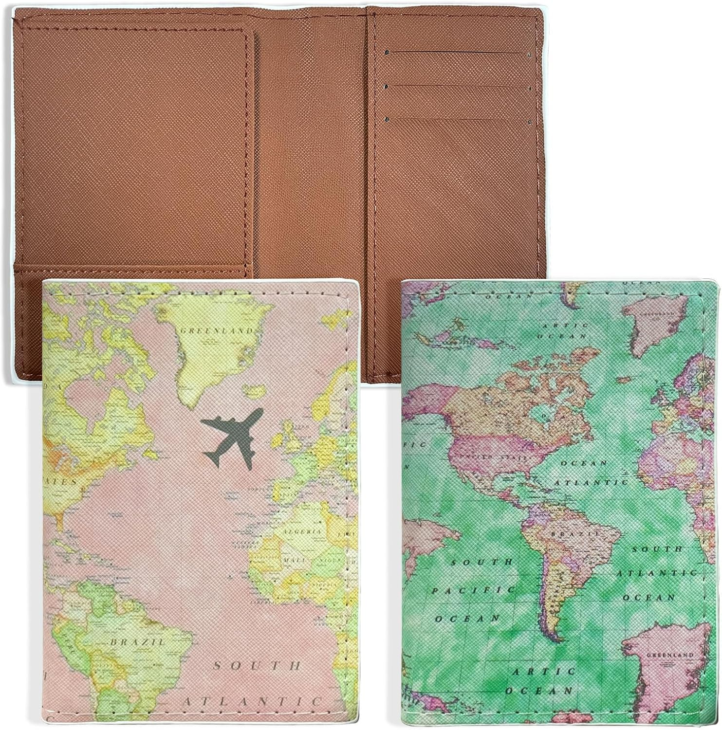 LELE LIFE 2 Pack Passport Holder Women, Passport Cover Case with Boarding Pass Slot and 3 Card Slots, World Map Travel Wallet Passport Book Holder, Style A, Design