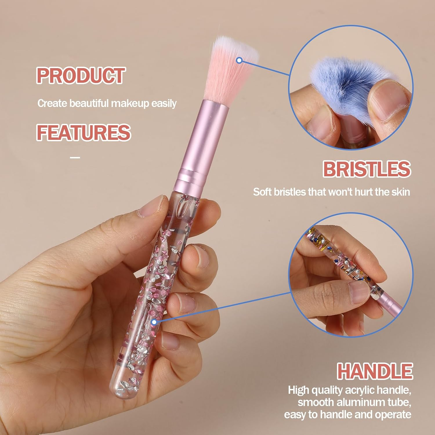 Makeup Brush Set, 7 Pcs Makeup Brushes Crystal Glitter Make up Brushes Cute Synthetic Bristles Make up Brush Set for Eyeshadow Blush Concealer Lipstick Foundation Application (Pink) image number 6