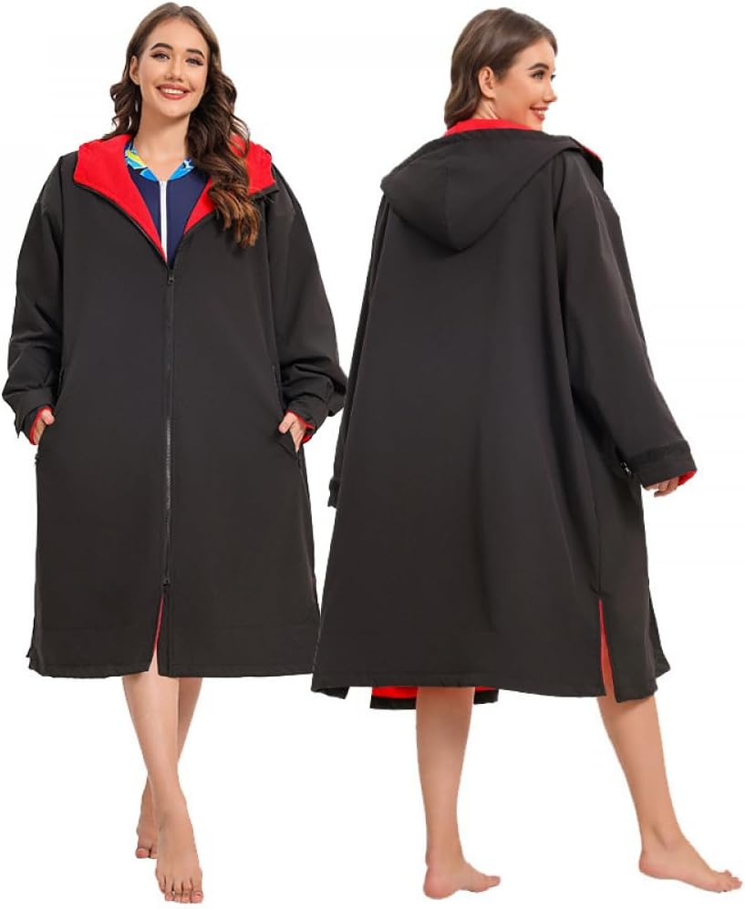 Warm Waterproof Swim Parka: Oversized Hooded Changing Robe - Quick Dry Wetsuit Changing Towel, Windproof Coat, Jacket for Water Sport, Beach & Pool image number 5