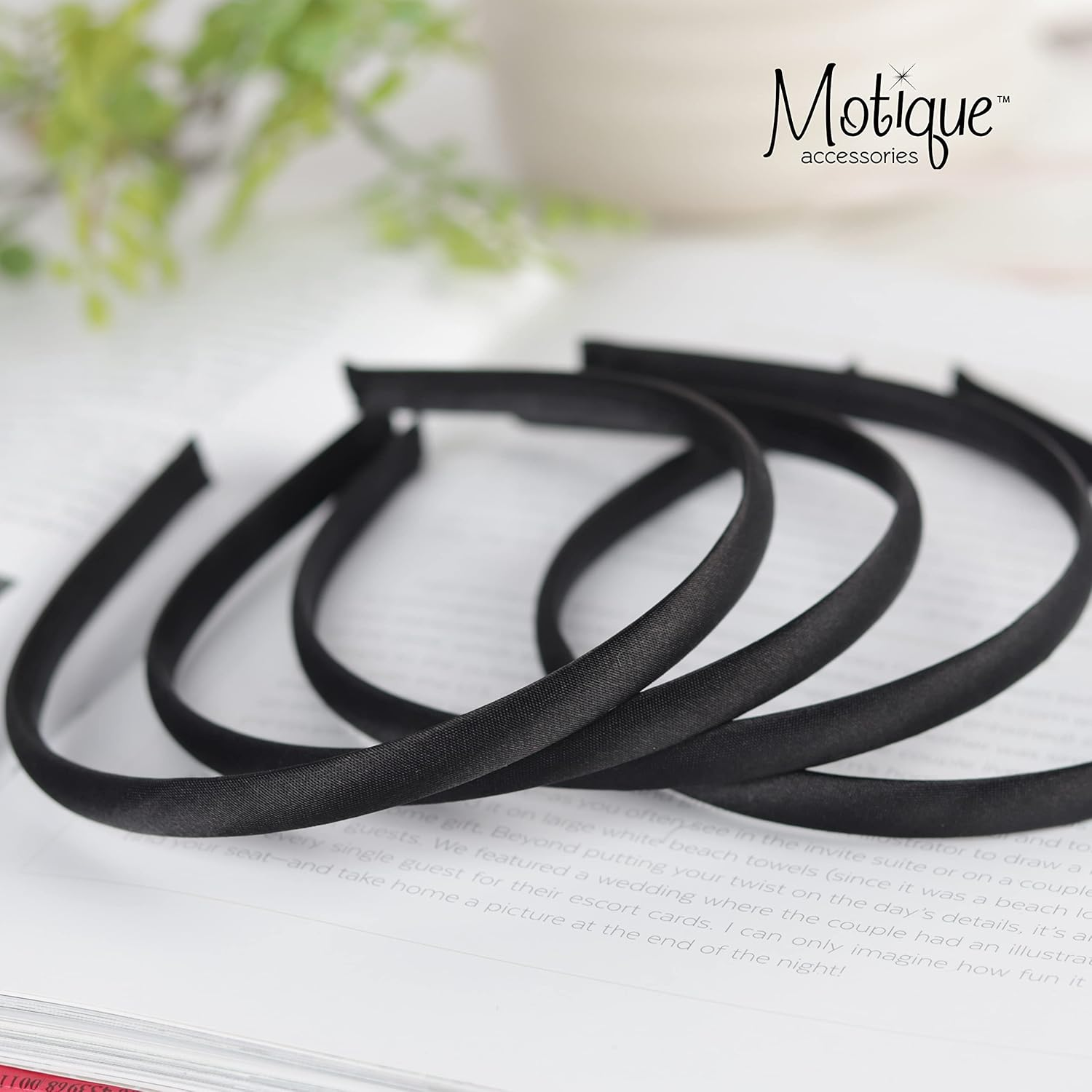 Motique Accessories Thin Headbands for Women Solid Satin 4 Pack - Black - Blue image number 7