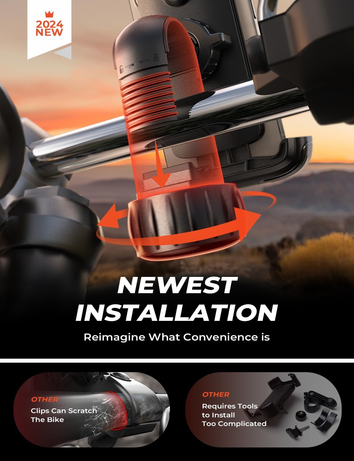 LISEN Bike Phone Holder Mount for Bike Motorbike Mobile Phone Holder Bicycle Motorcycle Pram Handlebar Clamp Phone Holder Mount for Road Bike MTB Scooter with 360 Rotation for 4.7-7" All Smartphones - Orange image number 2