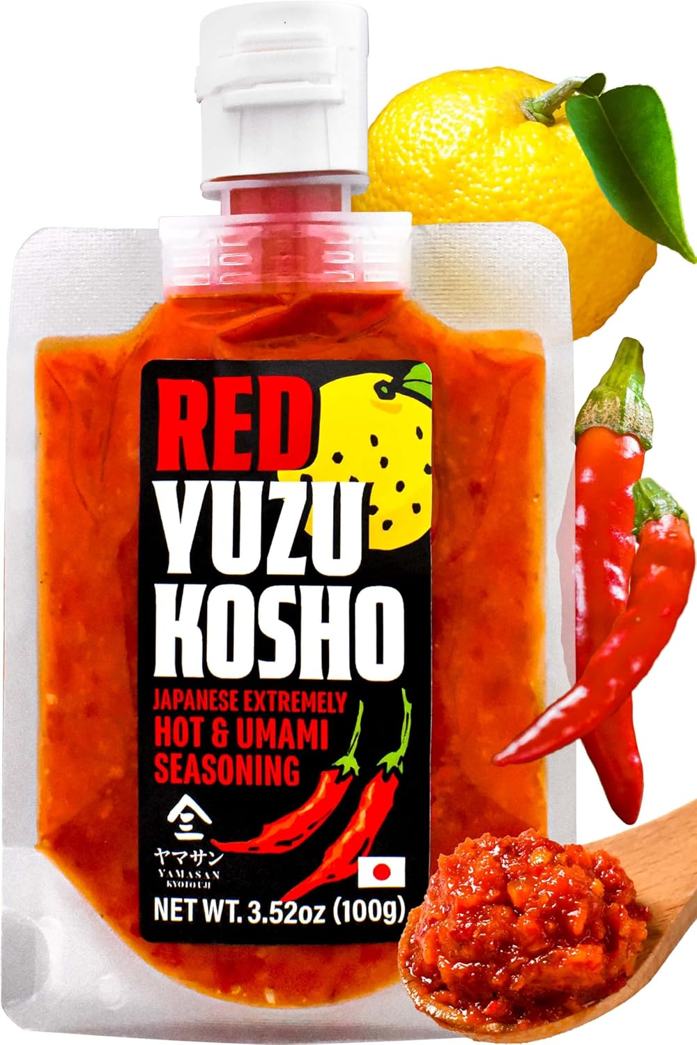YAMASAN KYOTO UJI Yuzu Kosho Red Pepper Spicy Paste, Japanese Extremely Hot & Umami Seasoning, Vegan, Gluten-Free, No Additives, Made in Japan 100G(3.52Oz) image number 3