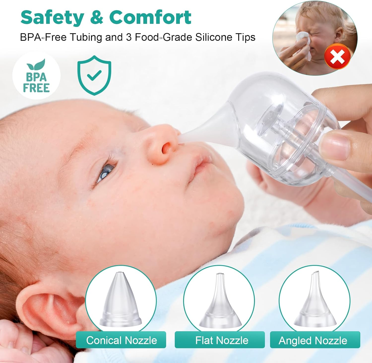 Zrfmib Electric Nasal Aspirator for Baby with 9 Level Suction, Hospital Grade Baby Nose Sucker, Nursery Rhyme and Night Light Soothing, Safe for Infants and Toddlers, White image number 5