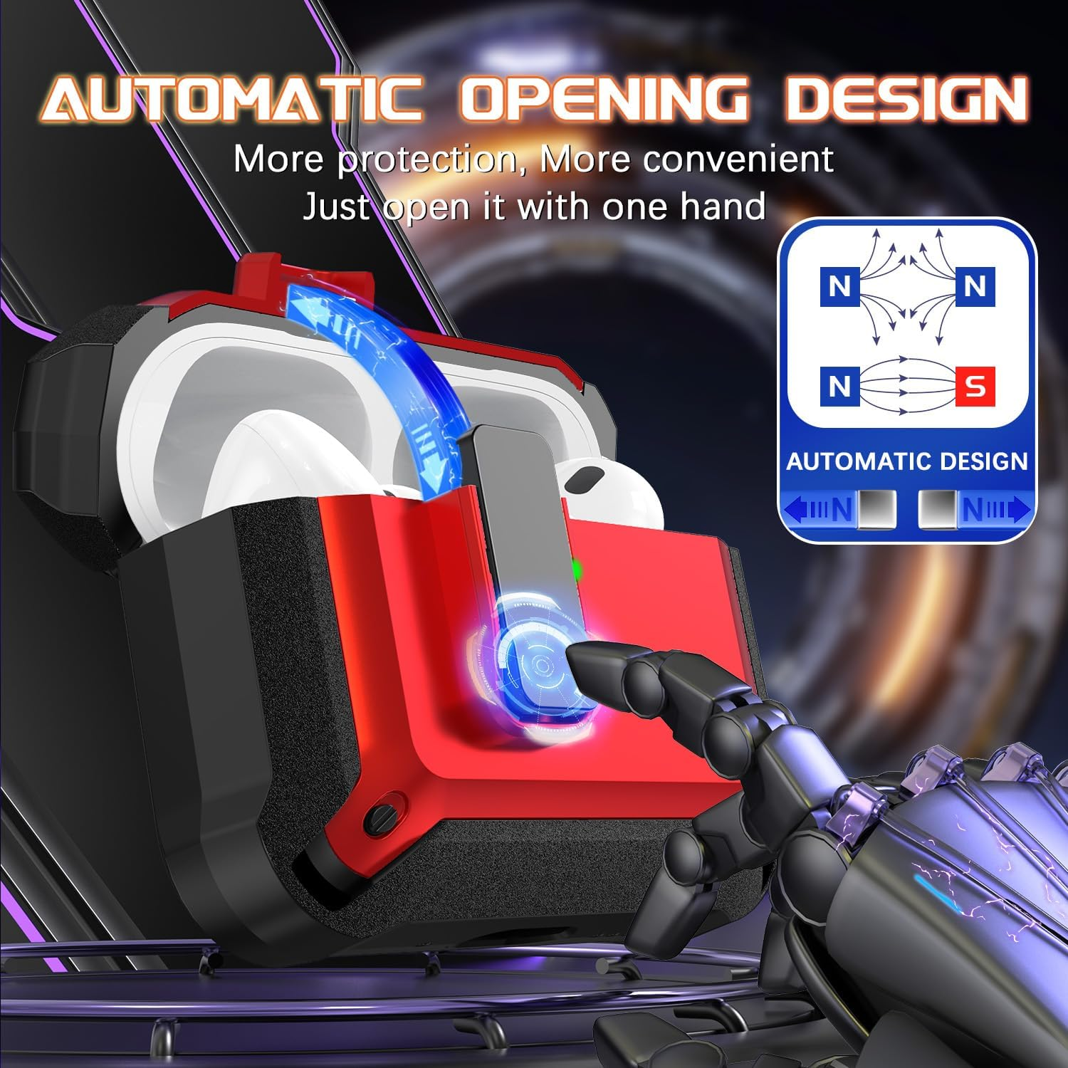 R-Fun for Airpods Pro 3 Case (2025) Cover with Cleaning Kit, Military-Grade Heavy-Duty Drop-Resistant with Auto Pop-Up Lid for Airpods Pro 3Rd Generation 2025 USB-C Charging Case, Red image number 2