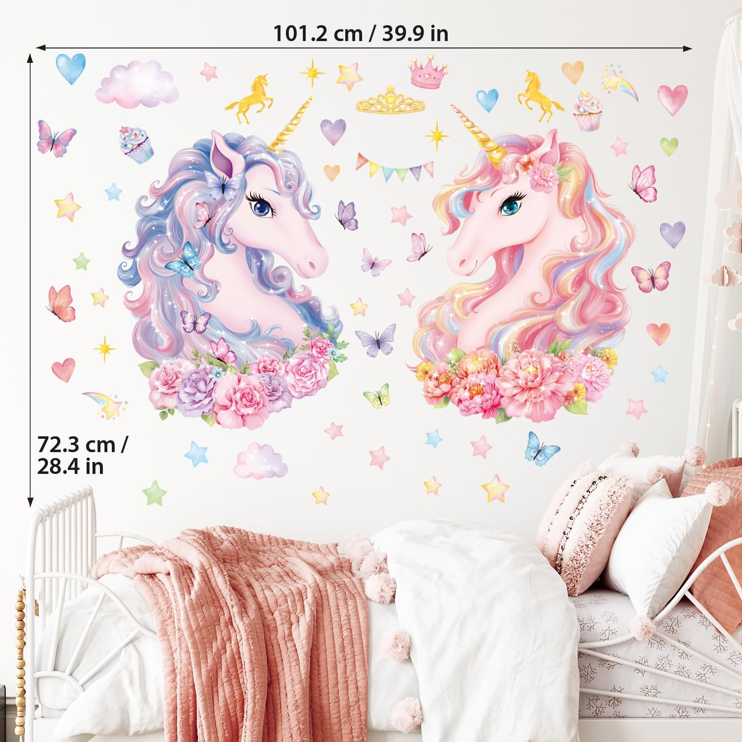 DECOWALL SG2-2412 Large Unicorn Wall Stickers Kids Peel and Stick Removable Nursery D&eacute;cor Girls Boys Bedroom Room Rainbow Art Stars Birthday Baby Home Party Decorations Living Playroom image number 5