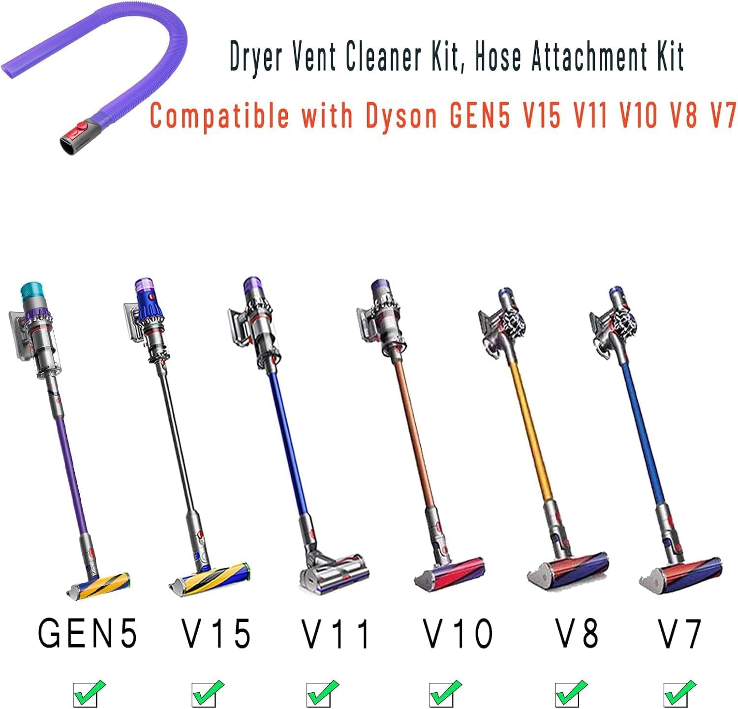 Cleaner Kit, Lint Vac Hose Attachment for GEN5 G5 V15 V11 V10 V8 V7 Cordless Vacuum, Replacement Accessories 34'' Flexible Crevice Tool for Car Detailing, Gaps, Corners Cleaning