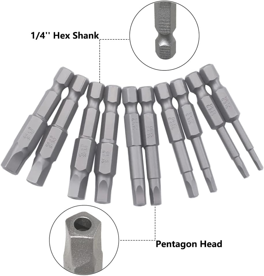 10Pcs Magnetic Pentagonal Drive Bit 5 Sided Pentagon Head Screwdriver Bits Set 1/4 Inch Hex Shank 2.15-7.35Mm Security Screw Driver Drill Bit Power Tool (2 Inch Length) image number 2