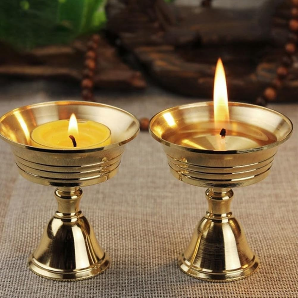 Luxshiny 2Pcs Ghee Lamp Butter Lamp Holder Buddhist Candlestick Votive Tealight Holder Brass Oil Lamp Candle Holder Votive Tealight Candle Stand for Buddhist Altar Supplies Gold 6Cm image number 2