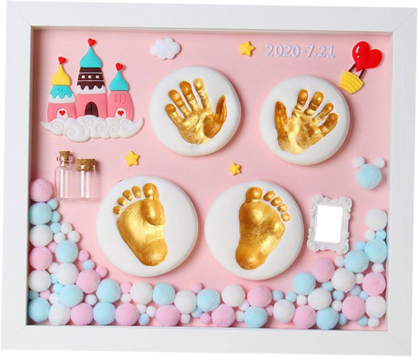 Baby Picture Photo Frame Footprint & Handprint Kit DIY for Newborn Kids Gift with Gift Box Pink image number 1