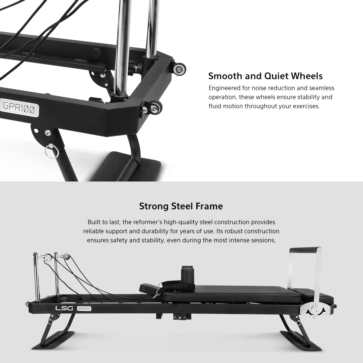 LSG GPR100 Foldable Pilates Reformer Machine 4 Spring & 5 Latex Cord Steel Frame
