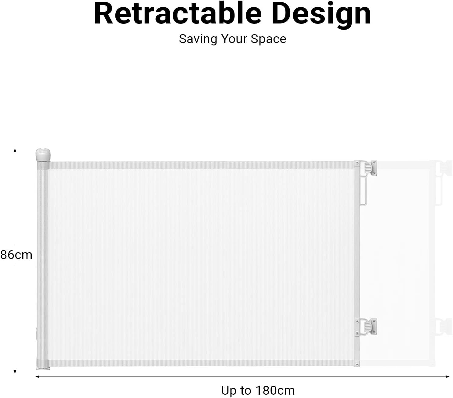 Retractable Baby Gate Durable Portable Mesh Gate Easy Installation 86CM Tall Stretches 180CM Wide for Large Stairs Retractable Dog Gates for Doorways Stairs Indoor Outdoor(White,86Cmx180Cm) image number 4