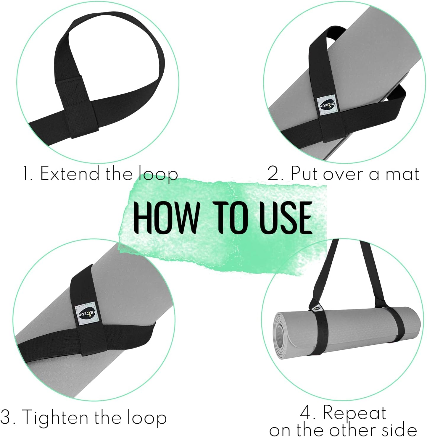 TECEUM [New 2023] Yoga Mat Strap &ndash; 15+ Colors &ndash; Adjustable Mat Holder Sling for All Mats [Mat Not Included] - Almond image number 5