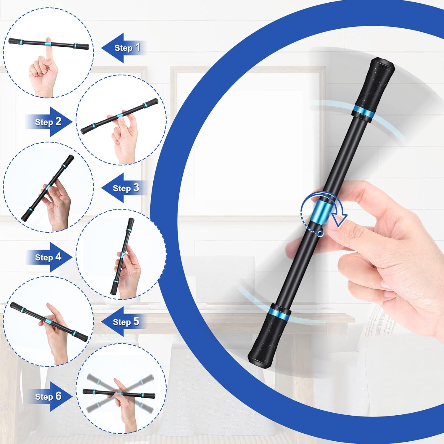 4 Pieces Pen Spinning Fidget Flying Pen Mods for Students - Finger Rotating Gaming Pen without Refill - White and Black image number 3