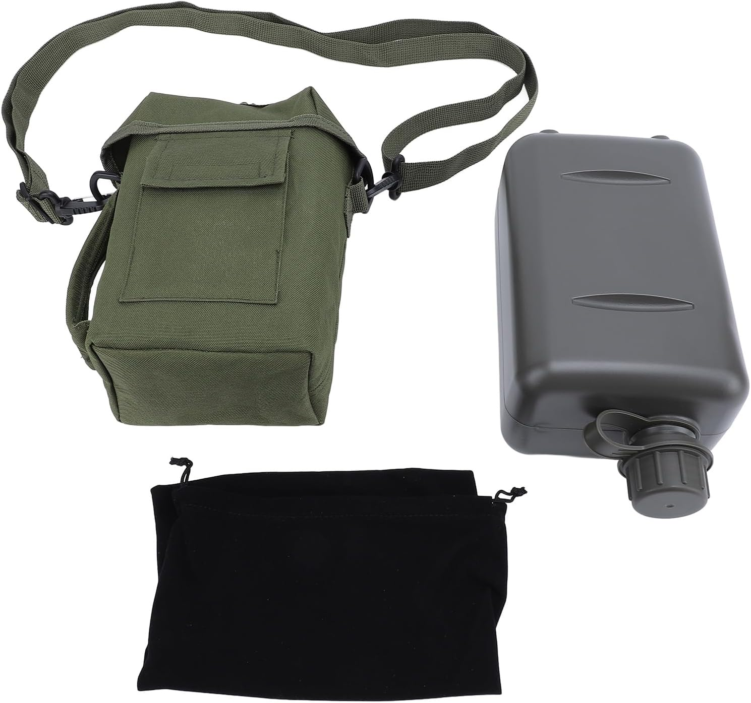 Bewinner Outdoor Water Bottle - 2L Portable Water Canteen with Waist Bag, Multi Fuctional PVC Flat Camping Water Bottle for Military Surplus or Bushcraft Gear (OD Green) image number 3