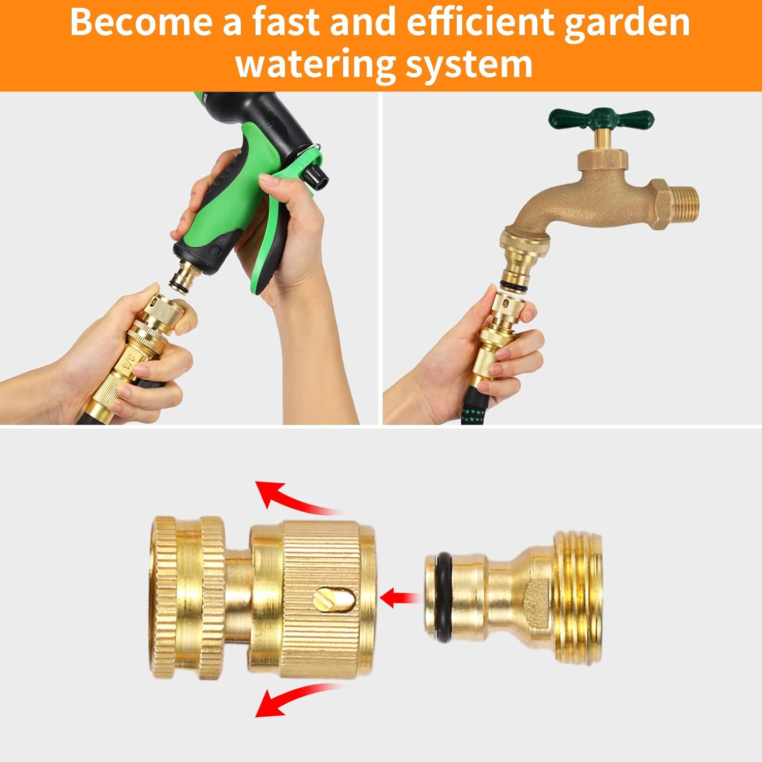 Garden Hose Quick Connect Solid Brass Garden Hose Connector Water Hose Connectors Easy Connect Fittings Standard 3/4 Inch GHT, 4 Complete Sets Female & Male, Free Washers & Gaskets image number 5