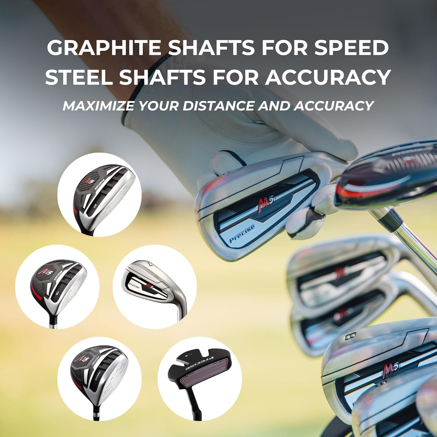 Top Line Men'S Right Handed M5 Golf Club Set for Tall Men (Height 6'1'' - 6'4''), Includes Driver, Wood, Hybrid, 5, 6, 7, 8, 9, PW Stainless Irons with True Temper Shafts, Putter, Stand Bag & 3 Hcs image number 4